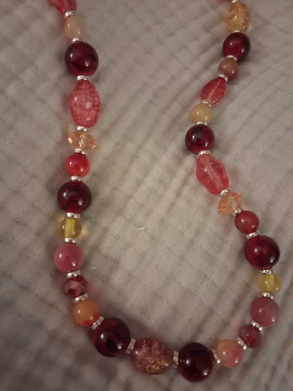 Handcrafted Warm Autumn Red and Amber Beaded Women’s Necklace